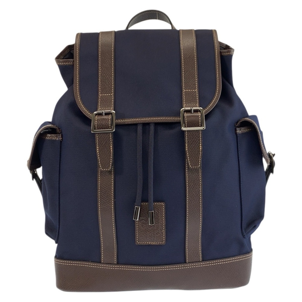 Longchamp Boxford Backpack (Navy Brown Canvas Leather, 20035080127) - Women's